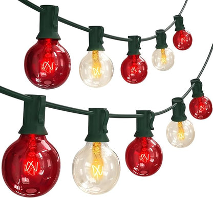 SUNSGNE G40 Red and White Christmas Lights, 25FT Christmas Globe Lights with 25 Clear Red and White Round Bulbs for Outdoor Indoor Xmas Pergola Gazebo Patio Yard Decorations