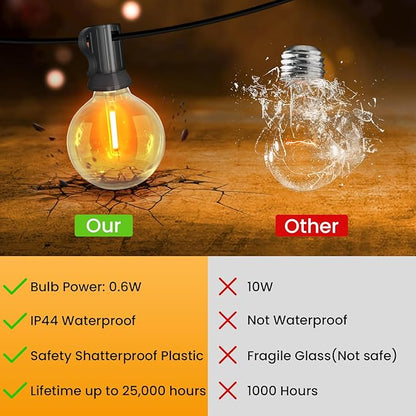 Outdoor String Lights 200FT,G40 100+4 Bulbs String Lights for Outside - 2700K Warm White, 25000H Long Life, IP45 Waterproof & Shatterproof, Mains Powered Garden Lights for Gazebo/Patio