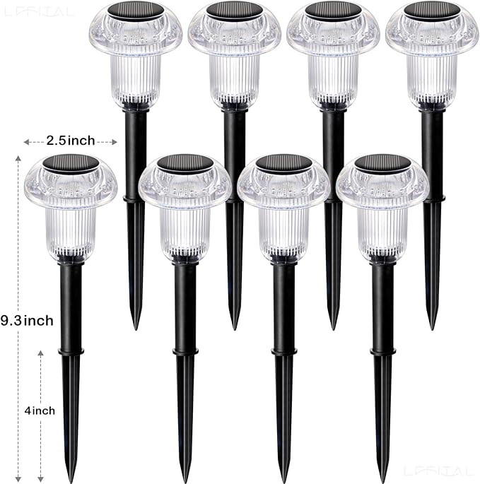 Solar Lights Outdoor 8 Pack Solar Pathway Lights Outdoor 3000K Warm White LED Waterproof Mushroom Lighting Stake for Outside, Yard, Garden, Path, Lawn, Driveway, Patio, Landscape Decorations