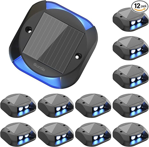 Quntis Solar Deck Lights Outdoor Waterproof 12 Pack Driveway Light, Solar Dock Lights IP65 LED Warning Step Light | Lumora