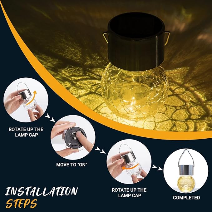 GIGALUMI Solar Lights Outdoor Waterproof ,12 Pack Solar Hanging Lights Garden Decor,Gifts for Women Mom Grandma,Solar Outdoor Lights Lantern Cracked Glass for Yard, Fence, Tree(Warm White)