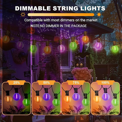 LAMPHOME Globe Outdoor Halloween String Lights, 26FT Patio Lights with 12+1Edison Shatterproof Bulbs(1Spare), connectable Dimmable for Backyard Porch Decor,Orange Green Purple