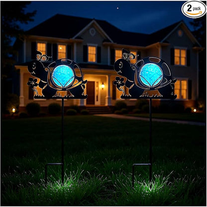 Turtle Solar Lights Outdoor Decorations, 2 Pack Metal Iron Solar Stake Lights for Yard, Garden, Lawn Decor
