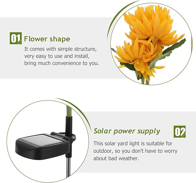 Solar Chrysanthemum Garden Lights 3-Head Yellow Solar Pathway Lamps with Ground Stake for Outdoor Lawn Patio | Lumora