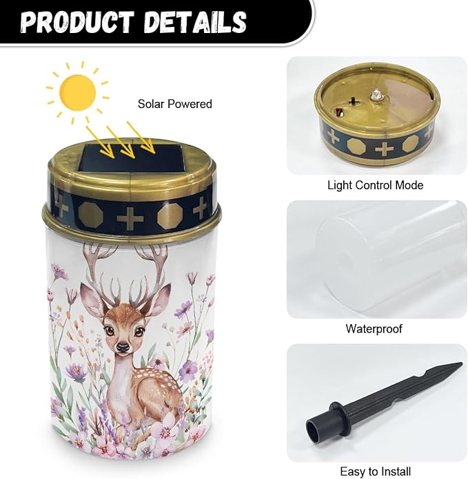 Deer Floral Outdoor Solar Garden Stake Lights,Waterproof Solar Lights for Outdside Lantern Landscape Decorative Lighting for Yard Patio,Wall Lights Auto On & Off