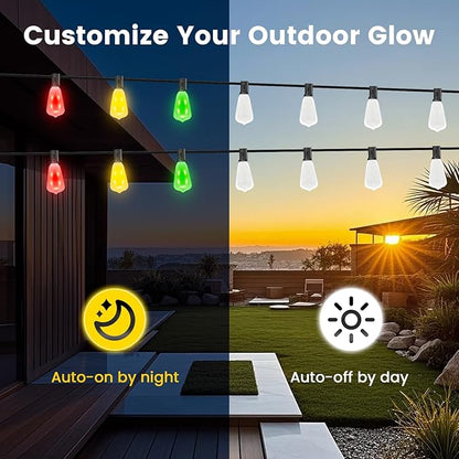 Auroraworld 35FT Outdoor String Lights: Dimmable, RGB Color-Changing Patio Lights with Remote, 15 Shatterproof Bulbs Perfect for Weddings, Backyards