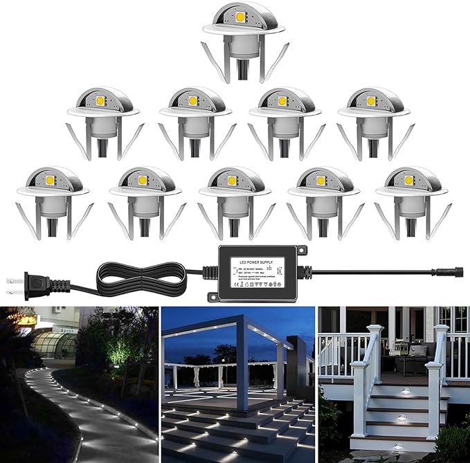 10 Pack LED Stair Lights Kit Low Voltage Deck Lights Waterproof IP65 Outdoor 1-2/5" Recessed Wood LED Deck Lighting | Lumora