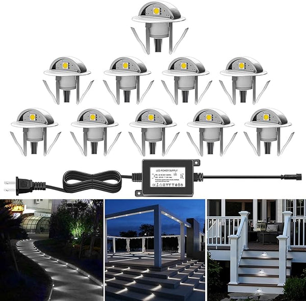10 Pack LED Stair Lights Kit Low Voltage Deck Lights Waterproof IP65 Outdoor 1-2/5" Recessed Wood LED Deck Lighting | Lumora