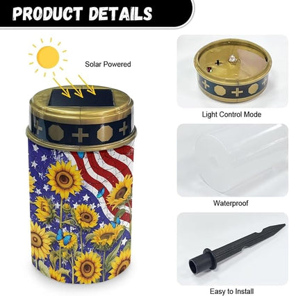 Generic American Flag Print Solar Light Outdoor 4th of July Solar Garden Light Sunflower Solar Light Landscape Path Light for Yard Patriotic Solar Light