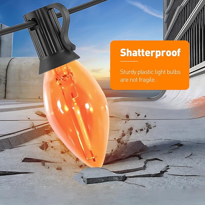 10FT Halloween Orange LED String Lights, 10 Clear Orange Bulbs with Black Wire, Outdoor Waterproof Vintage | Lumora
