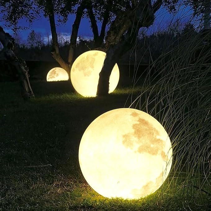 Wiring Powered Globe Shape Outdoor Light,Waterproof Moon Lamp with Resin Lampbody,Unique Outdoor Lighting for Staircase Swimming Pool and Yard(19.68" D)