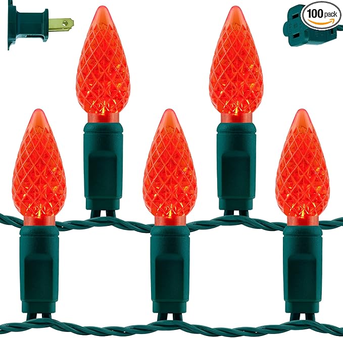 YULETIME Red C6 Strawberry LED Christmas Lights, 33 ft 100 Count 4" Spacing One-Piece High Waterproof UL Certified | Lumora