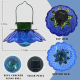 XUWEN Solar Lights Outdoor Waterproof - Blue Solar Flower Lights with Crackle Globe Glass Light, Hanging Lanterns | Lumora
