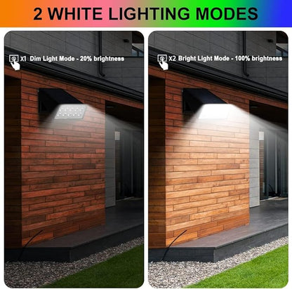 Solar Fence Lights Outdoor Waterproof, Deck lights with White/Rgb/Color Changing, 6 Lighting Modes, 90° Rotating Light, Dusk to Dawn,Waterproof for Patio/Driveway/Landscape/Garden/Pool, 2 Pack