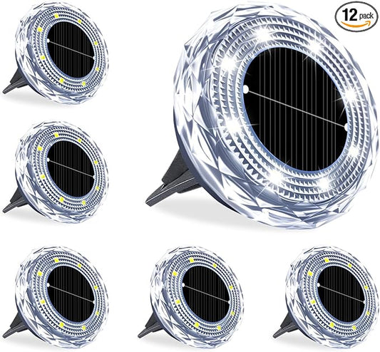 Solar Ground Lights 12 Pack,8 LED Garden Path Lights,Outdoor Ground Lights Landscape Lighting Waterproof,Solar Lawn Light for your courtyard, swimming pool,walkways, pathway, driveway, lawns(Warm)