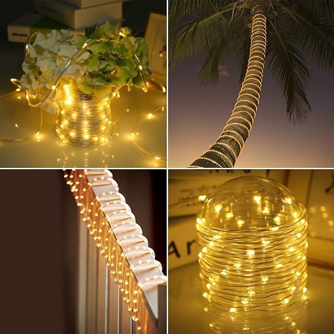 Solar Rope Lights Outdoor, 23ft 50LED Outdoor Rope String Lights Waterproof Copper Tube Wire String Lights for Garden,Yard, Path, Fence, Stairs, Backyard, Patio (Warm White)