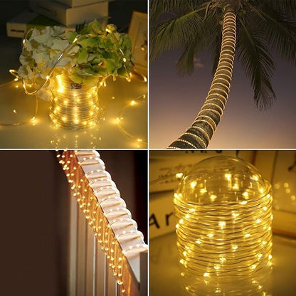 Solar Rope Lights Outdoor, 23ft 50LED Outdoor Rope String Lights Waterproof Copper Tube Wire String Lights for Garden,Yard, Path, Fence, Stairs, Backyard, Patio (Warm White)