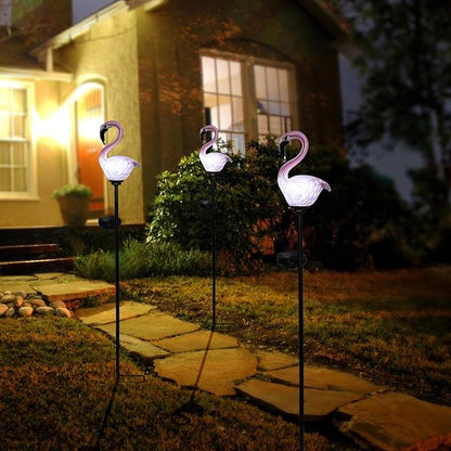 Afirst Solar Outdoor Decorative Lights - Flamingo Handblown Glass Garden Stakes 4" W 2 Pack