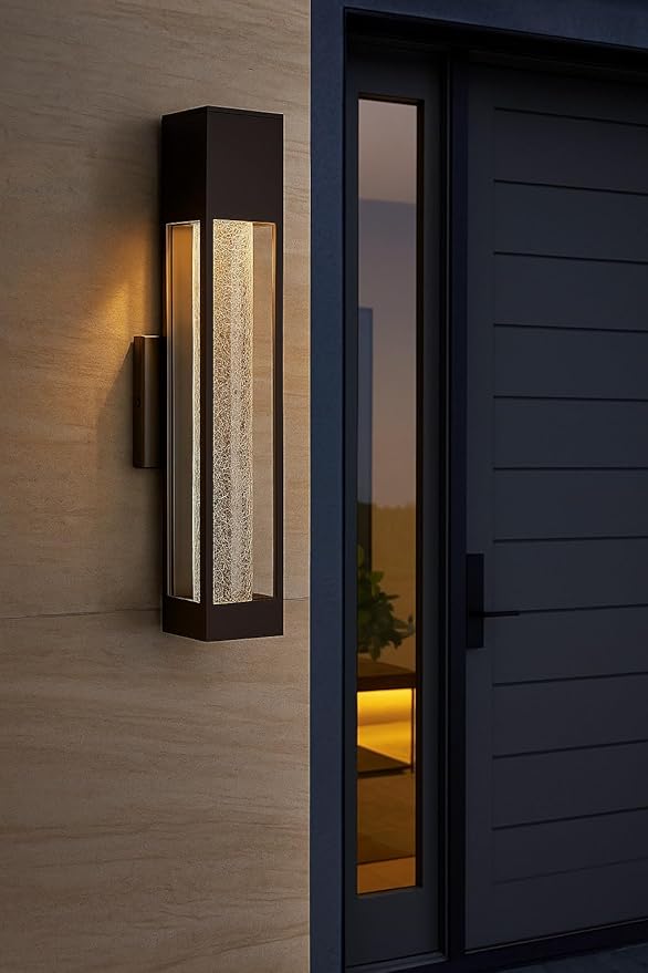 Hinkley Vapor Medium Wall Mount Outdoor Lantern - Modern, 1-Light, Aluminum, Crackle Glass, Bulb Included - Bronze | Lumora