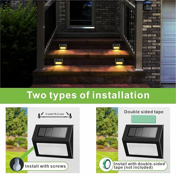 XLUX Solar Lights for Steps Decks Pathway Yard Stairs Fences, LED lamp, Rainproof, Black Metal Housing, 2 Pack(Warm | Lumora