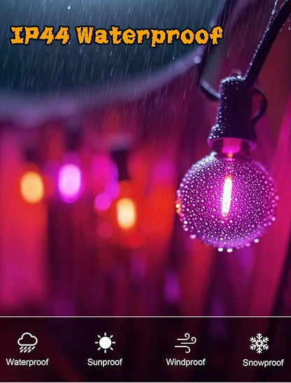50Ft G40 LED Outdoor Christmas String Lights, Christmas Decorations with 27 LED Shatterproof Clear Orange and Purple Globe Bulbs(2 Spare), Hanging Patio Night Lights for Home Party Garden Yard Decor