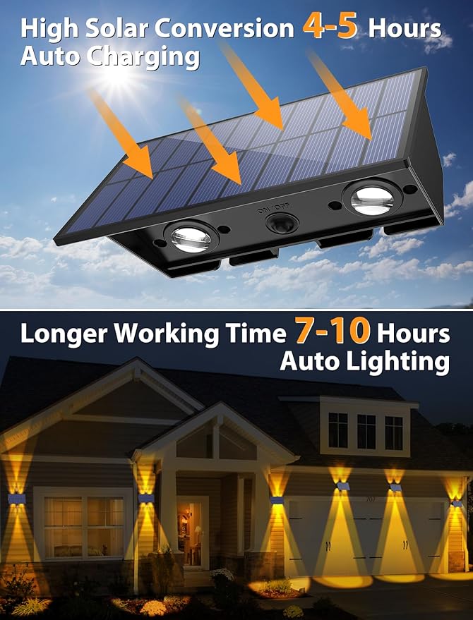 Solar Fence Lights,12Pack Solar Lights Outdoor Warm White Up & Down Wall Lights Waterproof 100 Lumens Dusk to Dawn | Lumora