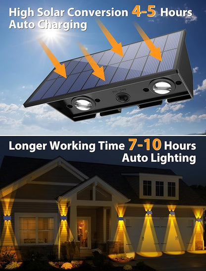 Solar Fence Lights,12Pack Solar Lights Outdoor Warm White Up & Down Wall Lights Waterproof 100 Lumens Dusk to Dawn Solar Powered Fence Light for Outside/Backyard/Pool/Railing/Patio/Porch/Step