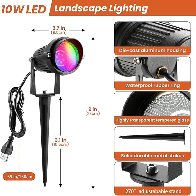 Junview Christmas Spotlight Outdoor 120V LED Spot Lights Outdoor RGB 12W Color Changing Landscape Lights with | Lumora