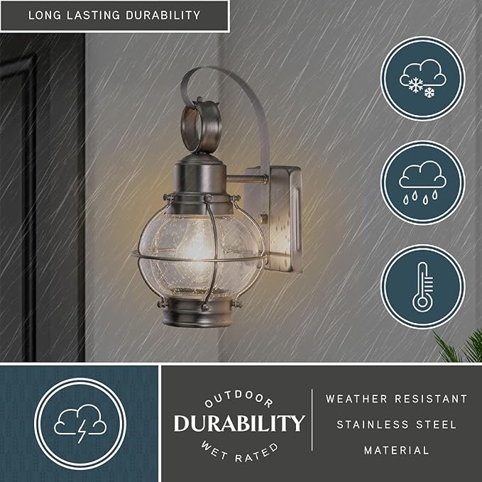 VAXCEL 2-Pack Chatham 12 in. H 1-Light Brushed Nickel Coastal Outdoor Wall Sconce Made of Durable Steel, Clear | Lumora