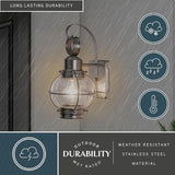 VAXCEL 2-Pack Chatham 12 in. H 1-Light Brushed Nickel Coastal Outdoor Wall Sconce Made of Durable Steel, Clear | Lumora