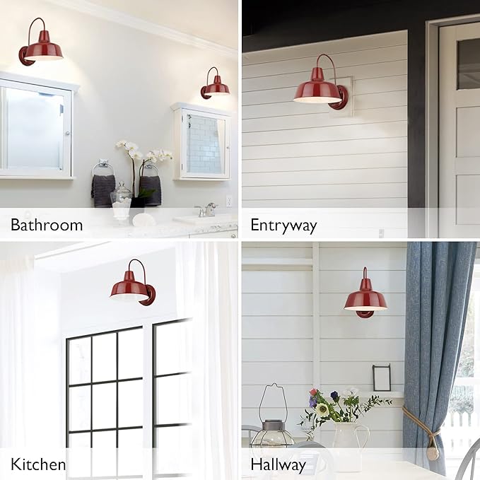 Design House Mason Farmhouse Gooseneck Barn Light, Outdoor Exterior Porch or Patio Wall Light Fixture, Rustic Red, 8 Inch Diameter, 1-Pack, 520559