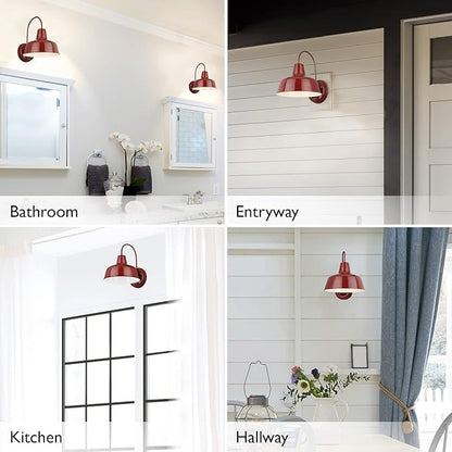 Design House Mason Farmhouse Gooseneck Barn Light, Outdoor Exterior Porch or Patio Wall Light Fixture, Rustic Red, 8 Inch Diameter, 1-Pack, 520559