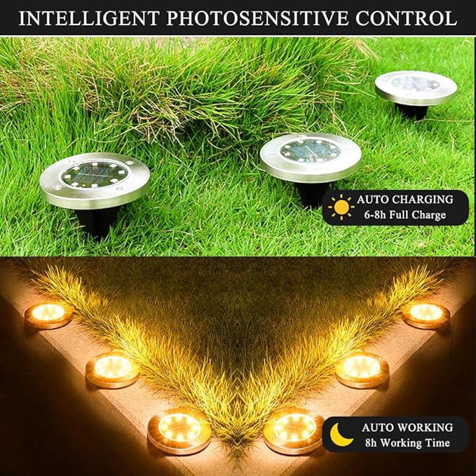 Solar Ground Lights Outdoor, IP65 Waterproof Landscape Lighting for Garden Patio Pathway Lawn Deck Cool White-Warm Light-RGB (Warm Light -12Pack)