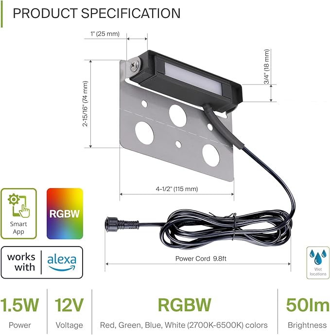 ASD LED 4 Inch Retaining Wall Light Fixture, Hardscape Paver Lighting | RGBW, App & Voice Control, Waterproof, ETL Listed | 2W 60LM RGB-2700K-6500K 12V | Landscape Step Illumination | Black, 16 Pack