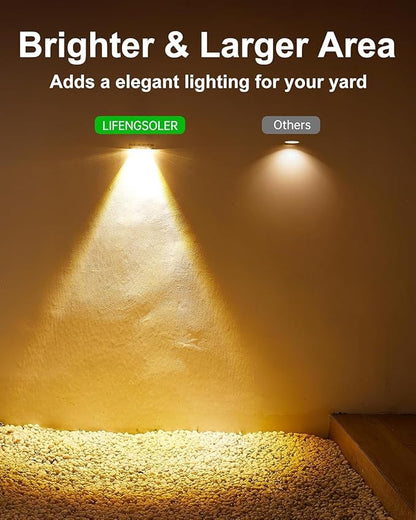 Solar Fence Lights Outdoor Waterproof LED,4LEDs Focus Lens Solar Wall Lights,Auto ON Off Warm White Outdoor Lights for Patio,Deck,Fence, Step,and Railing,Backyard Decor(12 Pack)