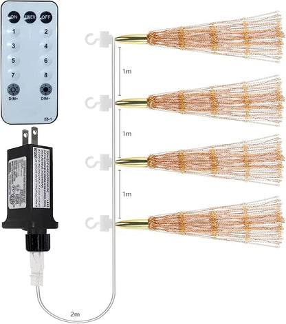 4 Pack 800 LED Plug in Starburst Sphere Lights,Firework Light 8 Modes Dimmable Remote Control,Waterproof Copper Wire Hanging Fairy Lights for Patio Parties Tent Christmas (Warm White)
