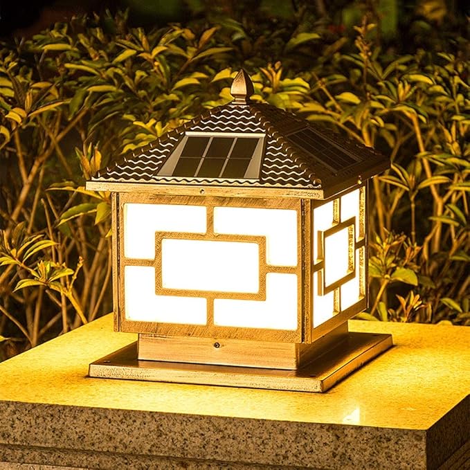 Lights Outdoor IP65 Waterproof Rainproof Outdoor Solar Energy Pillar Post Light Metal Solar Column Lamp Fixture | Lumora