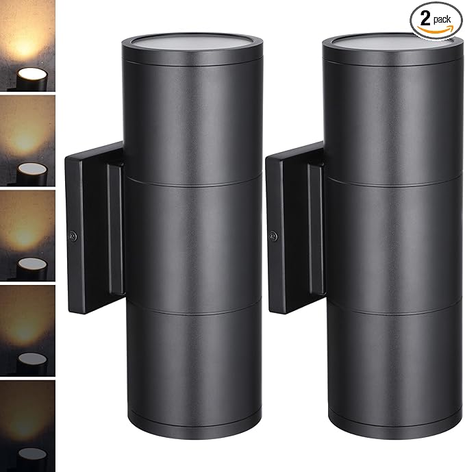 LEONLITE 12 Inch 3000K LED Cylinder Up Down Wall Light Outdoor, 120-277V Dimmable Aluminum Waterproof High-end Wall Sconce in 2 Lights, ETL Exterior Front Door Porch Light, Pack of 2