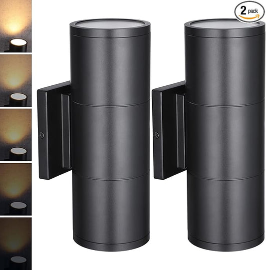 LEONLITE 12 Inch 3000K LED Cylinder Up Down Wall Light Outdoor, 120-277V Dimmable Aluminum Waterproof High-end Wall Sconce in 2 Lights, ETL Exterior Front Door Porch Light, Pack of 2