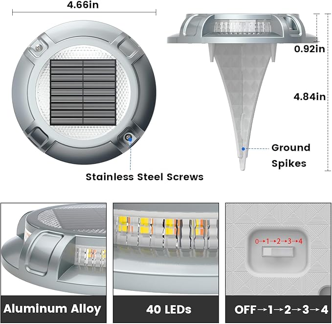 SIEDiNLAR Solar Driveway Lights Outdoor 4 Modes 40 LEDs Deck Driveway Markers Marine Dock Light Waterproof for Ground Walkway Pathway Step Garden Yard, Blue/White Dynamic Lighting (12 Pack)