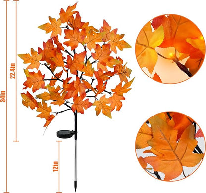 Uieke 2 Pack Solar Fall Lights Outdoor Decorative, 40LED Thanksgiving Lights Fall Solar Stake Lights Outdoor with 8 Modes & Timer, Waterproof Thanksgiving Decorations for Yard Garden