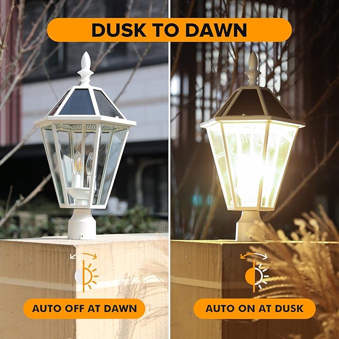 LUTEC LED Post Solar Light Outdoor,Dusk to Dawn Vintage Street Lights, 300LM, 2700K,Cast Aluminum Solar Pole Lights | Lumora