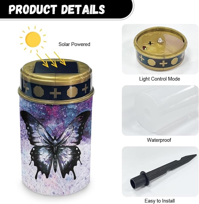Black Butterfly Solar Pathway Lights Outdoor Waterproof Garden Lights Pretty Solar Stake Lights Galaxy Space Flameless Walkway Lights LED Solar Powered Fairy Lights for Outside