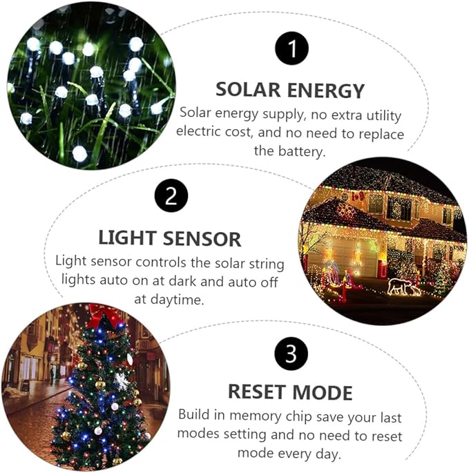 Veemoon 2 Sets Solar Powered LED String Lights Outdoor LED Beads Multi-Color Decorative for Garden Patio Christmas Wedding Party Ambiance