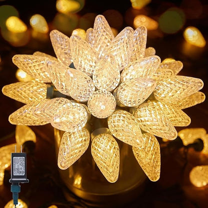 Minetom C9 LED Christmas Lights Outdoor, 33FT 50 LED C9 String Lights Waterproof Connectable for Roofline Patio House Yard Windows Xmas Tree Indoor Outdoor Christmas Decorations, White