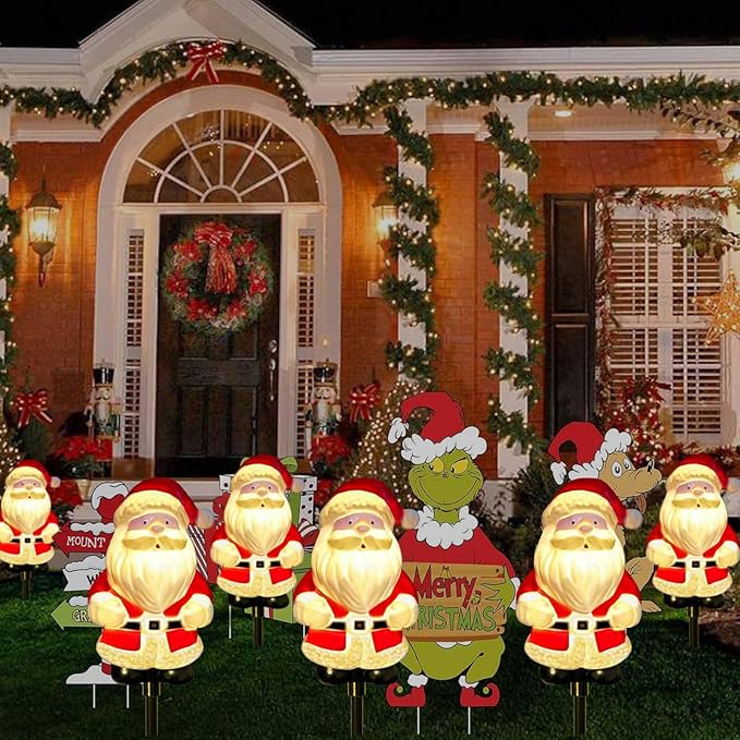 Upgraded 6-Pack Solar Christmas Garden Stake Lights, Outdoor Waterproof Solar Santa Claus Stake Christmas Pathway Lights for Garden Decorations Lawn Pathway Patio (8 Modes)