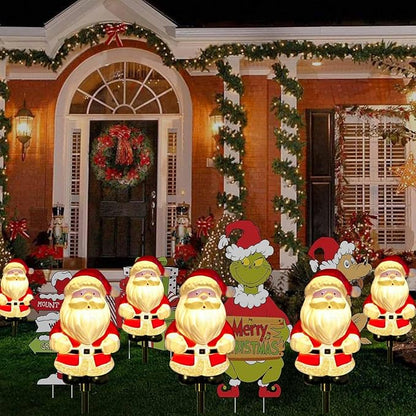 Upgraded 6-Pack Solar Christmas Garden Stake Lights, Outdoor Waterproof Solar Santa Claus Stake Christmas Pathway Lights for Garden Decorations Lawn Pathway Patio (8 Modes)