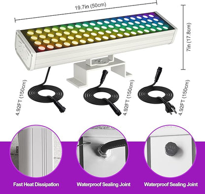 Smart Outdoor Color-Changing Flood Lights, RGBCW 360W Linkable LED Wall Washer with App & RF Control, 2700K-6500K Tunable White Dimmable, IP65 RGB Floodlight for House, Yard, Holiday Party