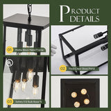 10" Modern 4-Light Exterior Black Square Lantern Pendant Light Fixture with Clear Glass Industrial Hanging Cage | Lumora