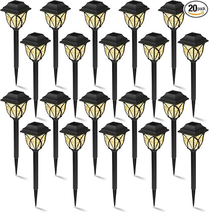 Hortsun 20 Pack Solar Pathway Lights Outdoor Landscape Waterproof Garden LED Lights for Yard Patio Lawn Pathway House Shape Decorative Warm White(Modern)
